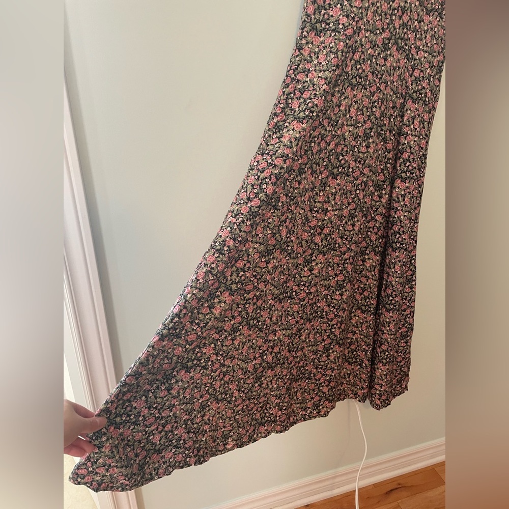 Vintage Black Floral Maxi Dress with Pink and Green Prints - Picture 2 of 13